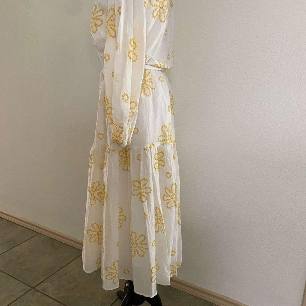 Alexis White Yellow Cottage Core Embroidered Eyelet Midi‎ Dress Women's Large - Picture 4 of 13